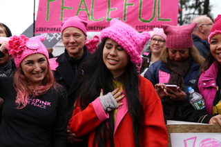 Krista Suh, co-founder of the Pussyhat Project, joins Ariel Gold and other members of CODEPINK to take a stand on women's rights. CODEPINK calls on women around the world to oppose a war economy.