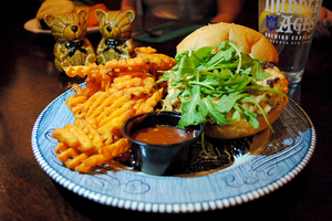 Beer Belly Deli & Pub’s Beer Battered Eggplant Sandwich had a flaky coating and distinct beer taste. It didn't overpower its olive mix and arugula.