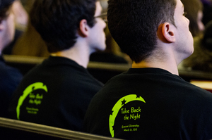 Students sit in Hendricks Chapel during Take Back the Night, which took place Tuesday at 7 p.m.