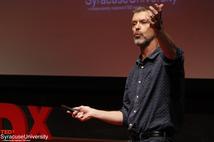 Sean Kirst, a former columnist at The Post-Standard, speaks at this weekend's TEDx SU event in the Slocum Auditorium.