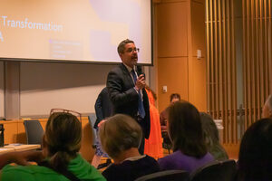 Falk Dean Jeremy Jordan speaks delivers a presentation during the University Senate's Tuesday morning 