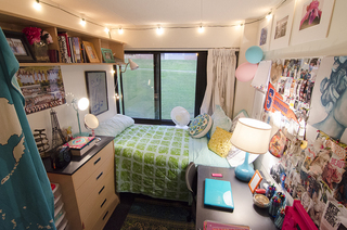 Name: Madeline Hofmaier.

Year: Freshman.

Major: Theater design and technology.

Dorm: Boland Hall.

Decorating style: Boho.

“My mom is an interior designer, so she definitely influenced the decorating of my room. Being an artist, I have to be in a bright environment, because it’s used to create. In my room at home, whenever it’s messy or dark, it’s hard to be in there. I always have to have a bright desk for inspiration.”