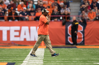 SU head coach Dino Babers walks toward the sideline. His team is now 4-6 on the year.