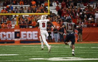 SU safety Daivon Ellison (19) made 10 tackles on Saturday. On this play, he was forced to chase from behind.